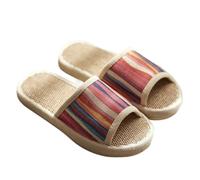 YXADGML Slippers Striped Linen Slippers Cotton Sandals Summer Bath Cool Indoor Four Seasons Spring Autumn Home Korean Floor Male Female Couples(Red,41-42)
