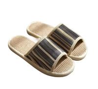YXADGML Slippers Striped Linen Slippers Cotton Sandals Summer Bath Cool Indoor Four Seasons Spring Autumn Home Korean Floor Male Female Couples(Dark brown,35-36)