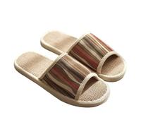 YXADGML Slippers Striped Linen Slippers Cotton Sandals Summer Bath Cool Indoor Four Seasons Spring Autumn Home Korean Floor Male Female Couples(Cokelat,37-38)