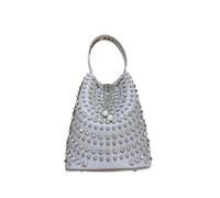 YXADGML Studded Bag Luxury Designer Dot Bucket Bag Stylish Rivet Decoration Women's Handbag Delicate Chain Shoulder Crossbody Bag(Silver)
