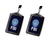 YXBOMG 2pcs FBI Leather ID Card Holder with Lanyard, Role Play Police Props Special Undercover Agent Halloween Party Supplies