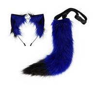 YXBOMG Dark Blue Fox Ears and Tail Set Wolf Cat Soft Fluffy Animal Halloween Role Play Party Props Dress Up Costume