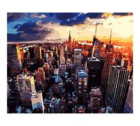 YXBOMG Painting by Numbers Modern City New York, DIY Acrylic Paint by Numbers Oil Paint by Number for Adults Beginner Coffee Restaurant Decoration 16" x 20" / 40 x 50 cm
