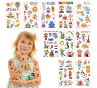 YXBWM 10 Pcs Circus Theme Tattoo Stickers, Temporary Tattoo Stickers for Children, Circus Animal & Clown Water Transfer Stickers, Waterproof and Long-Lasting, Gifts for Boys and Girls (circus)