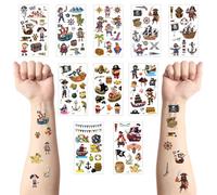 YXBWM 10pcs Pirate Temporary Tattoo Stickers, Waterproof Cartoon Children'S Temporary Tattoo, Suitable For Boys and Girls, Birthday Gift Party Fillers (Pirate)