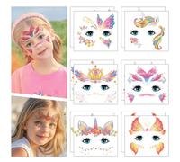 YXBWM 12Pcs Kids Face Glitter Tattoos Stickers, Unicorn, Mermaid & Butterfly Makeup Tattoo Stickers Designs, for Festival, Birthday Party, Performance Makeup (Glitter animal)