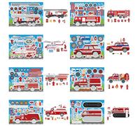 YXBWM 16 Pcs Fire Truck Stickers - DIY Make a Face Stickers! Fun Craft for Kids, Birthday Party Favors, Classroom Gifts (Fire truck)