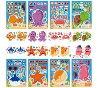 YXBWM 16 Pcs Marine Animals Stickers - DIY Make a Face Stickers! Fun Craft for Kids, Birthday Party Favors, Classroom Gifts (Marine animals)