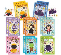 YXBWM 16pcs Halloween Make A Face Sticker Sheets,Bat Pumpkin Werewolf Spider Black Cat Grim Zombies Witch Craft Make A Face Stickers, Boys Girls Party Bag Filler (Halloween B)