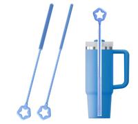 YXBWM Silicone Straw Cleaner Brush, 2Pcs Reusable Straw Cleaning Brush Set - Soft & Bendable with Non-Slip Handle, 6mm + 9mm for Straws, Tubes & Narrow Openings (blue)