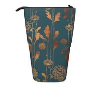 YXDVPALNE Art Deco Copper Flowers,Telescopic Pencil Case,Stand Pencil Holder with Zipper Pencil Pouch Pen Bag