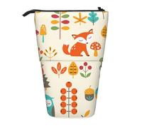 YXDVPALNE Autumn Pattern with Owl Fox Squirrel Birds Animal Print,Telescopic Pencil Case,Stand Pencil Holder with Zipper Pencil Pouch Pen Bag