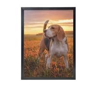YXDVPALNE Beagle Lawn Dogs On A Walk Pets Dogs Sunset, Wall Art Prints Black Frame Decorative Painting Wall Hanging For Home 30 x 40 cm