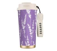 YXDVPALNE Beautiful Purple Lavender Flowers,316 Stainless Steel Coffee Mug with Lanyard,Insulated Tumbler Double Wall Travel Car Cup 500 ml