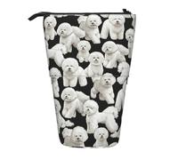 YXDVPALNE Bichon Frise Dog Pattern,Telescopic Pencil Case,Stand Pencil Holder with Zipper Pencil Pouch Pen Bag