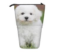 YXDVPALNE Bichon Frise Dog Printed,Telescopic Pencil Case,Stand Pencil Holder with Zipper Pencil Pouch Pen Bag