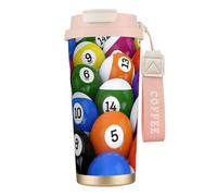 YXDVPALNE Billiards Balls,316 Stainless Steel Coffee Mug with Lanyard,Insulated Tumbler Double Wall Travel Car Cup 500 ml
