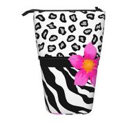 YXDVPALNE Black and White Zebra and Cheetah Skin and Pink Flower,Telescopic Pencil Case,Stand Pencil Holder with Zipper Pencil Pouch Pen Bag