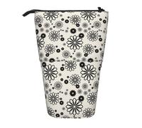 YXDVPALNE Black Flower Geometric Pattern,Telescopic Pencil Case,Stand Pencil Holder with Zipper Pencil Pouch Pen Bag