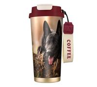 YXDVPALNE Black German Shepherd Lawn Bokeh German,316 Stainless Steel Coffee Mug with Lanyard,Insulated Tumbler Double Wall Travel Car Cup 500 ml