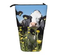 YXDVPALNE Black White Cows,Telescopic Pencil Case,Stand Pencil Holder with Zipper Pencil Pouch Pen Bag