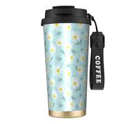 YXDVPALNE Blue and White Dainty Floral Daisy,316 Stainless Steel Coffee Mug with Lanyard,Insulated Tumbler Double Wall Travel Car Cup 500 ml