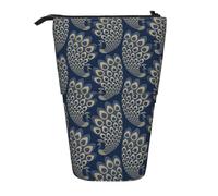 YXDVPALNE Blue Gold Art Deco Peacock,Telescopic Pencil Case,Stand Pencil Holder with Zipper Pencil Pouch Pen Bag