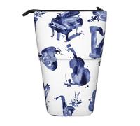 YXDVPALNE Blues Saxophone Piano Cello Bass,Telescopic Pencil Case,Stand Pencil Holder with Zipper Pencil Pouch Pen Bag