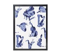 YXDVPALNE Blues Saxophone Piano Cello Bass, Wall Art Prints Black Frame Decorative Painting Wall Hanging For Home 30 x 40 cm