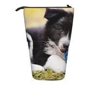 YXDVPALNE Border Collie Dogs Puppy Pets Black Border,Telescopic Pencil Case,Stand Pencil Holder with Zipper Pencil Pouch Pen Bag