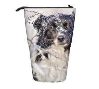 YXDVPALNE Border Collie Winter Snow White Black Dogs,Telescopic Pencil Case,Stand Pencil Holder with Zipper Pencil Pouch Pen Bag
