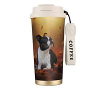YXDVPALNE Boston Terrier Autumn Bokeh Dogs Dogs,316 Stainless Steel Coffee Mug with Lanyard,Insulated Tumbler Double Wall Travel Car Cup 500 ml