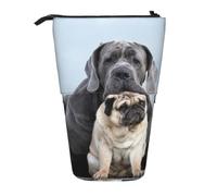 YXDVPALNE Cane Corso Dogs Pug Friendship Concepts,Telescopic Pencil Case,Stand Pencil Holder with Zipper Pencil Pouch Pen Bag