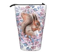 YXDVPALNE Cartoon Squirrel with Flowers,Telescopic Pencil Case,Stand Pencil Holder with Zipper Pencil Pouch Pen Bag