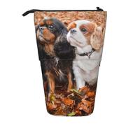 YXDVPALNE Cavalier King Charles Spaniel Autumn Puppies,Telescopic Pencil Case,Stand Pencil Holder with Zipper Pencil Pouch Pen Bag