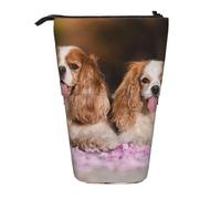 YXDVPALNE Cavalier King Charles Spaniel White Brown Dogs,Telescopic Pencil Case,Stand Pencil Holder with Zipper Pencil Pouch Pen Bag