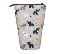 YXDVPALNE Chihuahua Paws and Bones,Telescopic Pencil Case,Stand Pencil Holder with Zipper Pencil Pouch Pen Bag