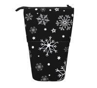 YXDVPALNE Christmas Snowflake Black Winter,Telescopic Pencil Case,Stand Pencil Holder with Zipper Pencil Pouch Pen Bag