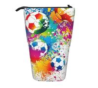 YXDVPALNE Colored Splashes All Over The Soccer,Telescopic Pencil Case,Stand Pencil Holder with Zipper Pencil Pouch Pen Bag
