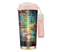 YXDVPALNE Colorful Brick Wall,316 Stainless Steel Coffee Mug with Lanyard,Insulated Tumbler Double Wall Travel Car Cup 500 ml