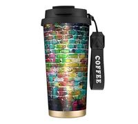 YXDVPALNE Colorful Brick Wall,316 Stainless Steel Coffee Mug with Lanyard,Insulated Tumbler Double Wall Travel Car Cup 500 ml