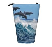 YXDVPALNE Common Bottlenose Dolphin,Telescopic Pencil Case,Stand Pencil Holder with Zipper Pencil Pouch Pen Bag