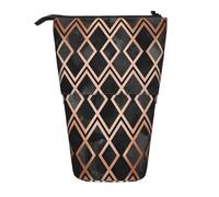 YXDVPALNE Copper & Black Geo Diamonds,Telescopic Pencil Case,Stand Pencil Holder with Zipper Pencil Pouch Pen Bag