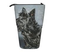 YXDVPALNE Cute Black Scottish Terrier Dog Art,Telescopic Pencil Case,Stand Pencil Holder with Zipper Pencil Pouch Pen Bag