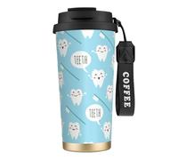 YXDVPALNE Cute Dentist Dental Hygienist Print Blue,316 Stainless Steel Coffee Mug with Lanyard,Insulated Tumbler Double Wall Travel Car Cup 500 ml