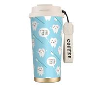 YXDVPALNE Cute Dentist Dental Hygienist Print Blue,316 Stainless Steel Coffee Mug with Lanyard,Insulated Tumbler Double Wall Travel Car Cup 500 ml