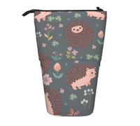 YXDVPALNE Cute Hedgehog and Flowers Pattern,Telescopic Pencil Case,Stand Pencil Holder with Zipper Pencil Pouch Pen Bag