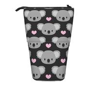 YXDVPALNE Cute Koalas and Pink Hearts,Telescopic Pencil Case,Stand Pencil Holder with Zipper Pencil Pouch Pen Bag