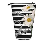 YXDVPALNE Daisy Flower Musical Note Stripe Pattern,Telescopic Pencil Case,Stand Pencil Holder with Zipper Pencil Pouch Pen Bag