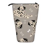 YXDVPALNE Dalmatians and Bones On Grey,Telescopic Pencil Case,Stand Pencil Holder with Zipper Pencil Pouch Pen Bag